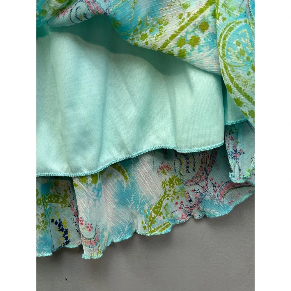 Khaki Krew‎ Mini Skirt Womens Small Turquoise Paisley Floral Cottage USA Garden